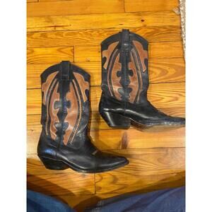 Vintage Circle S Black Leather Cowboy Boots - Made in Brazil, Size 7.5